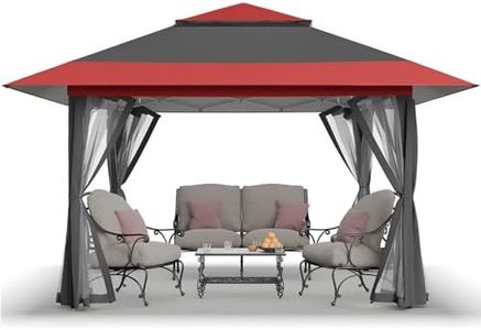 CROWN SHADES 11x11 Pop Up Gazebo, Patented One Push Outoor Canopy Tent with Wheeled STO-N-Go Cover Bag, Pop Up Canopy with Netting for Patio, Backyard (11x11, Red &Grey)