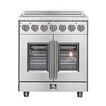 Forno Galiano Full Electric 30" Inch. French Door Freestanding French Door Electric Range with 4 Radiant Elements Ceramic Glass Cooktop - 4.32 Cu.Ft. Stainless Steel Convection Oven with Air Fryer Kit