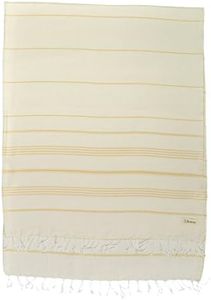 Bersuse 100% Cotton - Anatolia XL Throw Blanket Turkish Towel Pestemal - Bath Beach Fouta Peshtemal - Multipurpose Bed or Couch Throw, Table Cover or Picnic Mat - Striped - 61X82 Inches, Natural Gold