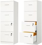 DWVO 4-Drawer File Cabinet with Lock, Filing Cabinet for Letter A4-Sized Files, Set of 2, Upgraded, White