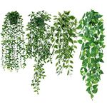 Dremisland 4Pcs Artificial Hanging Plants-Artificial Hanging Plants Potted Greenery Decor-Eucalyptus Mandala Ivy Vine in Pot Plants for Office Farmhouse Home Indoor Outdoor Decor