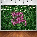 Sensfun Green Leaves Happy Birthday Backdrop Pink Neon Birthday Greenery Photography Background Adults 30th 40th 50th Birthday Party Decorations Banner Photo Studio Props 7x5ft