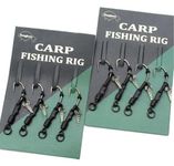 4x Carp Ronnie Rig Ready Tied Curve Shank Barbed Hook Size 6 or 8 (Size 6 Hook)