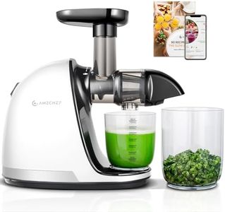AMZCHEF Extracteur Jus - Extracteur de Jus de Fruits et Légumes - Presses-agrumes à Froid sans BPA avec 2 Tasses et Brosse - Fonction de Mastication Inversée pour Éviter les Blocages - Blanc nacré