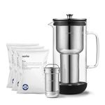 Aarke Purifier, Water Filter Jug in Glass and Stainless Steel (2.4L/10 cups) + 3-Pack Pure Filter Refill Bags