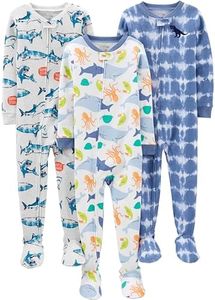 Simple Joys by Carter's Baby Boys' 3-Pack Snug Fit Footed Cotton Pajamas, Sea Life/Shark/Tie Dye, 12 Months
