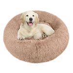 Flashbee Comfy Calming Dog Beds Medium Washable,Anti Anxiety Donut Ped Bed,Luxury Warm Fluffy Improved Sleep Amazingly Cat Bed Cuddler,Anti-Slip Bottom Round Puppy ​for Small Dog（M,Beige Brown）