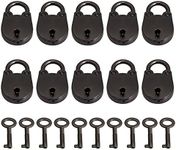 BQLZR Nickel Black Zinc Alloy Small Archaize Padlocks Old Vintage Antique Style Luggage Box Key Lock with Key Pack of 10