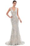 Ikerenwedding Women's V-Neck Sequins Sleeveless Lace-up Mermaid Evening Dress (US14, Silver)