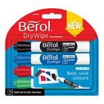 Berol Dry Wipe Whiteboard Marker Pens | Bullet Tip | Black, Blue, Red & Green | 4 Count