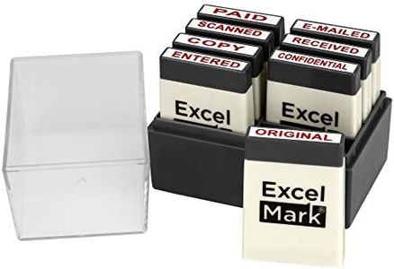 ExcelMark Mini Office Message Rubber Stamp Set - Red Ink - Storage Tray Included