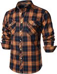 PARKLEES Men's Casual Regular Fit Button Up Flannel Checked Plaid Shirts with Pockets PZLCL41 Orange M