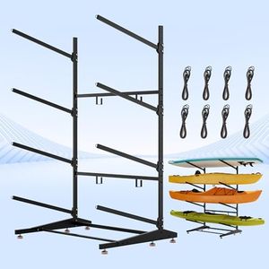 AlloyLake 4-Tier Freestanding Kayak Rack, Pro-Grade Heavy Duty Outdoor Storage for 4 Boats, 440 lbs Max Capacity, Rust-Proof 304 Stainless Steel Hardware (Black)