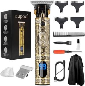 Hair Clippers Trimmer for Men,Hair Beard Body Arm Professional Electric T Blade Liners Outline Edgers Shaver 0mm Bald Zero Gap Grooming Kit LED Low Noise Cordless Rechargeable with Guide Combs(Gold)