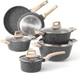 Carote Nonstick Granite Cookware Sets 10Pcs Stone Cookware Set, Non Stick Frying pan Set, pots and Pans Set Suitable for All Stoves (Granite, Induction Kitchen Cookware)