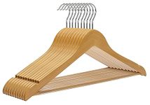 Wooden Hangers 10 Pack, Non-Slip Wood Hangers with 360° Swivel Hook & Notches, Solid & Slim Coat Hangers for Shirt, Suit, Jacket, Dress, Natural-HL01N