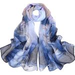 FAIRYGATE Chiffon Scarf for Women Silk Scarf Ladies Print Fashion Flower Print Long Scarves Neck Scarf Soft Shawl Wrap Lightweight Scarf 38007