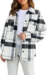 Trendy Queen Womens Flannel Shacket Casual Jacket Plaid Button Down Long Sleeve Shirt Fall Winter Outfits, Blackwhite, S