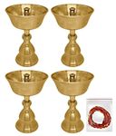 Satvik 4 Pc Set of Pure Brass Diya for Pooja Tibetan Buddhist Altar Supplies Indian Puja Kutthu Vilakku Deepam Meditation Offering Butter Lamp Tea Light Holder Indian Housewarming Return Gift Idea