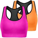 TOBWIZU Sports Bras for Women, Medium Support Yoga Gym Activewear Bras with Pocket, B-2pack: Red/Orange, XXL