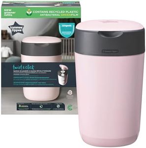 Tommee Tippee Twist and Click Nappy Bin, Includes 1x Refill Cassette with Multilayer, Antibacterial Film, 100 percent Recycled Chassis, Pink