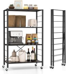 Giantex 3-Tier Foldable Shelving Unit, Heavy Duty Metal Shelves with Detachable Wheels, Height-Adjustable Shelves, Anti-Toppling System, Portable Storage Rack for Garage (4-Tier)