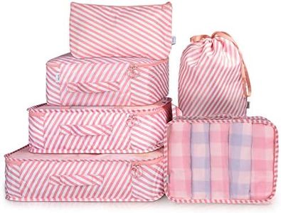 Packing Cubes VAGREEZ Travel Luggage Packing Organizers Set (6 PCS Pink Tripe)