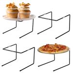 MyGift Black Metal Pizza Table Stands, Tabletop Pizza Pan Riser Food Platter Tray and Display Rack, Set of 4