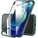 DOSNTO Double Sided Clear Case for iPhone 12 Mini (5.4''), Front and Back Full Body 360 Shockproof Drop Protection Phone Case Built-in Tempered Glass Screen Protector Rugged Phone Cover, Green Frame