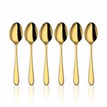 Shri & Sam Stainless Steel Jasmine Gold PVD Coating Tea Spoon, 6 Pieces, 28 cm