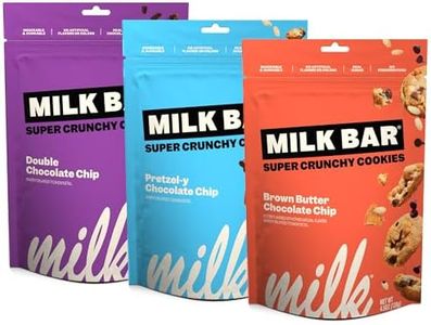MILK BAR Super Crunchy Cookies - Double Chocolate Chip, Pretzel-y Chocolate Chip, and Brown Butter Chocolate Chip | Crunchy Bite-Sized Cookies With No Artificial Flavors or Preservatives | Pack of 3, 4.5oz Bags