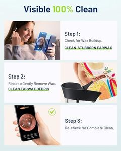 KAUGIC Ear Wax Removal - One-Hand Manual Ear Cleaner with Camera, 7 PCS Ear Spoons, Safe Ear Irrigation Kit for Adults (Black)