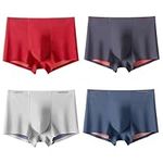 Arjen Kroos Mens Silk Underwear Trunks with Pouch Double Sided Breathable Boxer Briefs Seamless Fashion Short Leg Underpants,4a-AK3022,Medium