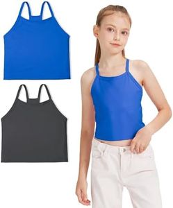 Sascina Training Bras for Girls 8-10 Tank top for Kids Double Lined Camisole Kids Dance Bras, Bright Blue/Dark Gray Small