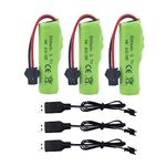 3PCS 3.7V 500mAh Lithium Battery with 3PCS USB Charging Cable for DE35 DE38 TB202 TB201 TM201 TM202 TC141 DE44 DE55 TS201 TD202 TD161 Double-Sided Rollover Stunt RC Car and Children's Toy Car