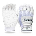 Franklin Sports Youth MLB Shok-Sorb X Batting Gloves, Youth Medium, Pair, White/Chrome