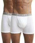 Jockey Men's Super Combed Cotton rib fabric Boxer Briefs with Front Fly, Ultrasoft and Durable waistband (Pack of 2) 8009_White_M