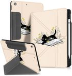 Miss Adola for iPad 9th/8th/7th Generation 10.2 inch Case with Pen Holder for Boys Girls Women Men Cute Cartoon Cool Anime Kawaii Fun Protector Stand Folio Case for Apple iPad 7/8/9, Book Cat