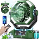 COZII Rechargeable Camping Fan 20000mAh, Portable Oscillating Desk Fan 5 Speeds with LED Light, Hanging Hook, Remote Control and 8 Timing, Battery Powered Fan for Tent, Travel, Outdoor