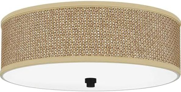 Quoizel Naturals Zen 17" Boho Rattan Flush Mount, 3-Light Mystic Black Drum, Tan Oatmeal Shade, Close-to-Ceiling Fixture