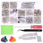 Keadic 267 Pcs Guitar Screw Kit (9 Types) With Guitar Strap Buttons, Tweezers, Spring, String Winder Cutter, Guitar Picks, Guitar Repair Tool for Bridge, Pickup, Pickguard, Switch, Neck Plate (Chrome)