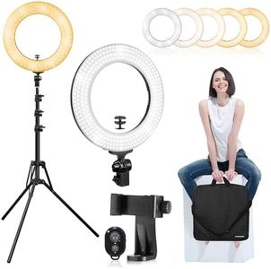 LimoStudio 14 inch Diameter Dimmable Continuous Round LED Ring Light, Beauty Facial Shoot, Smartphone, Youtube, Vine Self-Portrait, Light Stand Tripod, Camera Mount Adapter, Photo Studio, AGG2203