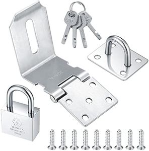 4 Inch 90 Degree Padlock Hasps, Stainless Steel Latch Lock Padlock Hasp with Padlock and Keys Set, Right Angle Safety Door Latches, Gate Lock Hasp Latches for Cabinets, Closets Doors (Silver)