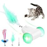 FWLWTWSS Interactive Cat Toy, Cat Toys for Indoor Cats Kitten Toys Automatic Cat Toy with Colorful LED Lights Electric Cat Mouse Toys Cat Exercise Toy With 3 Feather Bell Accessories-USB Rechargeable