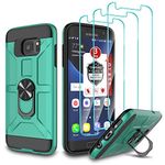 Galaxy S7 Phone Case, Galaxy S7 Case with 3 Pcs Tempered Glass Screen Protector, Built-in Ring Kickstand and Magnetic Car Mount Shockproof Dropproof Defend Armor Rugged Case for Galaxy S7 - Mint Green