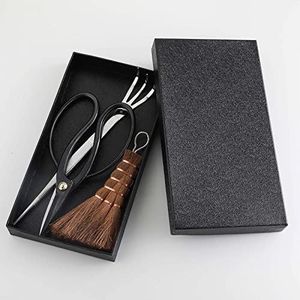 Wazakura Japanese Bonsai Garden 3PCS Tool Starter Kit, Made in Japan, Traditional Bonsai Scissors, Stainless Tweezers with Rake, Chinese Broom. Beginner Set wit Tweezers, Shears and Brush