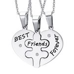 Bff Necklace For 3, 3Pcs Best Friends Forever Necklaces For Friendship, Separable Stainless Steel Sister Friendship Heart Puzzle Matching Pendant With Chain For Unisex Adult