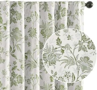 Vangao Blackout Floral Curtains for Bedroom, 63 Inch Length Curtains with Printed Flower Black Out Curtains, Rod Pocket Back Tab Green Window Curtain Set Living Room Drapes, 2 Panels Green