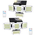 Outdoor Solar Motion Sensor Lights - Dual Sensor 296 LED 3500LM 7000K for Outside Security Lighting - IP65 Waterproof and Remote Control Flood Lights for Yard, Garage, Garden (2 Pack)