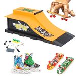 Fingerboard Ramp Set, Finger Skateboard Park Kit with 2 Skateboard 1 Rollerskate, Customisable and Buildable Ramp Set, Kids Toy for Boys and Girls Ages 6 and up (1810-6E)